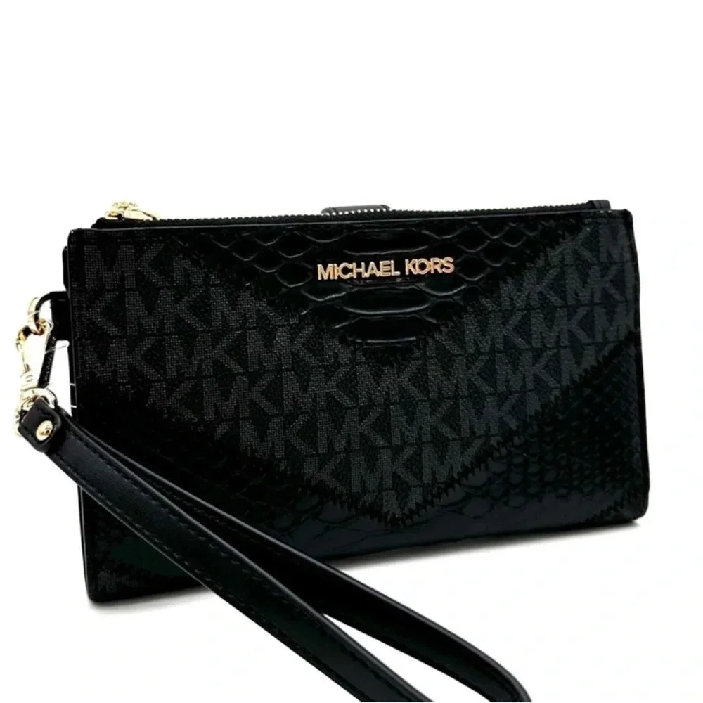 Michael Kors Large Double Zip Wallet Wristlet Black Multi